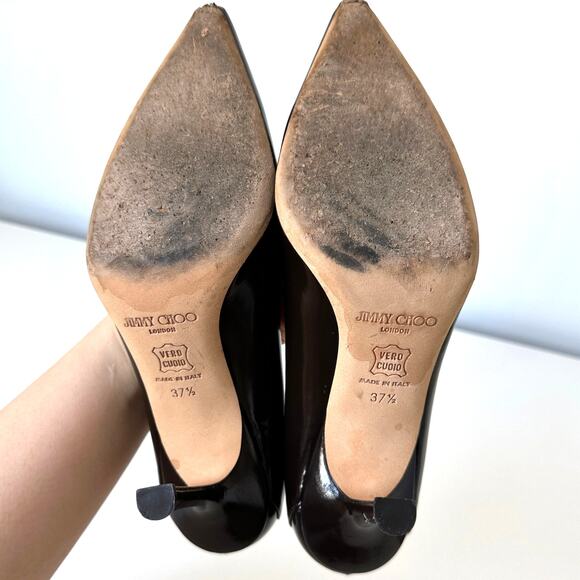 Jimmy Choo Dark Brown Leather Pointed Toe Heels Pumps Size 37.5 - Picture 10 of 14